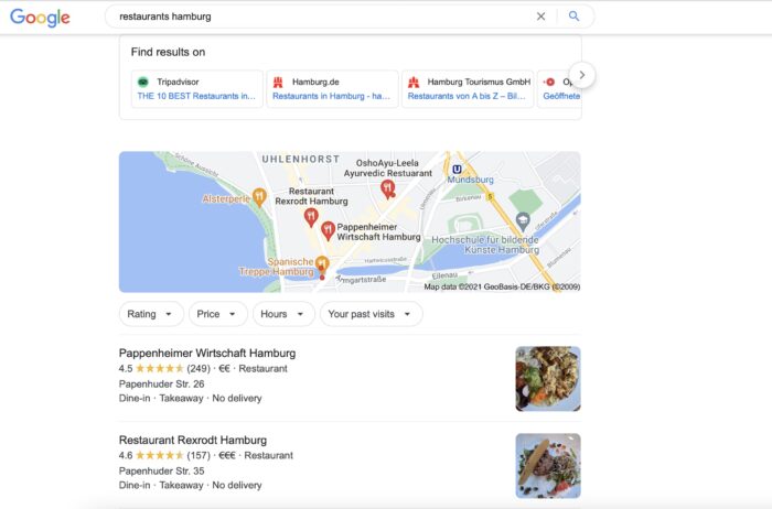 Restaurant SEO Hamburg 3-Pack Google