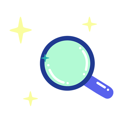 A magnifying glass with sparkles