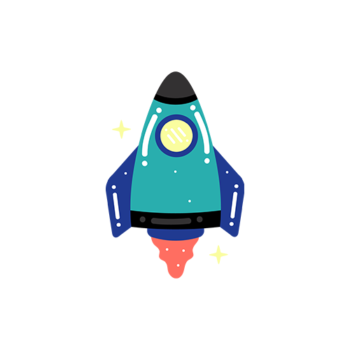 A rocket taking off with sparkles around it