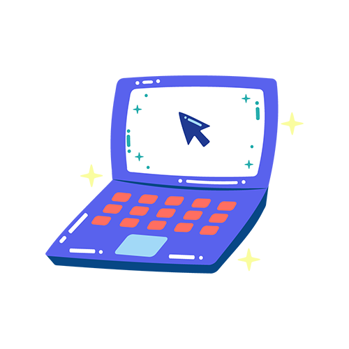 A laptop with a cursor on its screen and sparkles around it