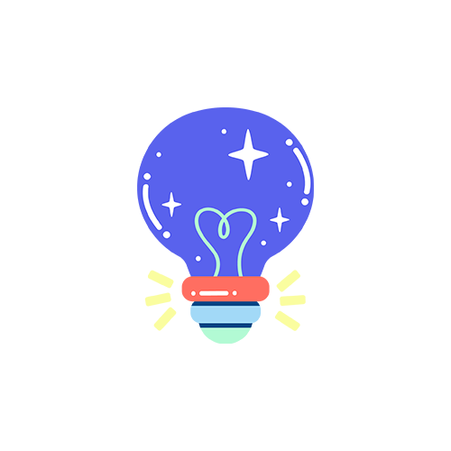 A glowing blue light bulb with stars around it