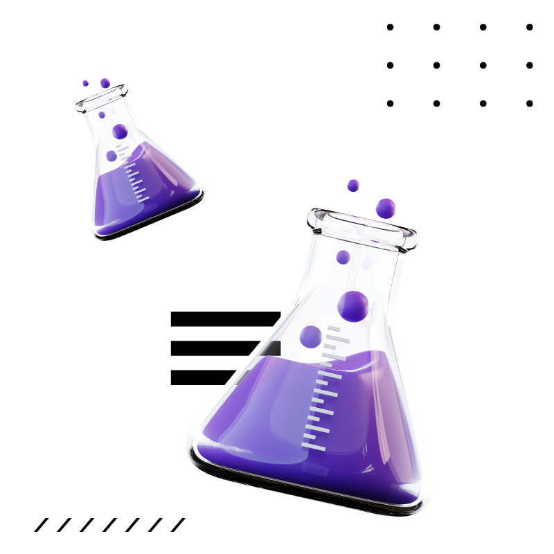 A/B testing concept represented by laboratory beakers with bubbling liquid